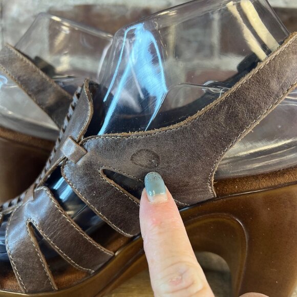 AEROSOLES Open Toe Brown Leather Chunky Block Heel Sandals Sz 8.5 - Picture 6 of 14